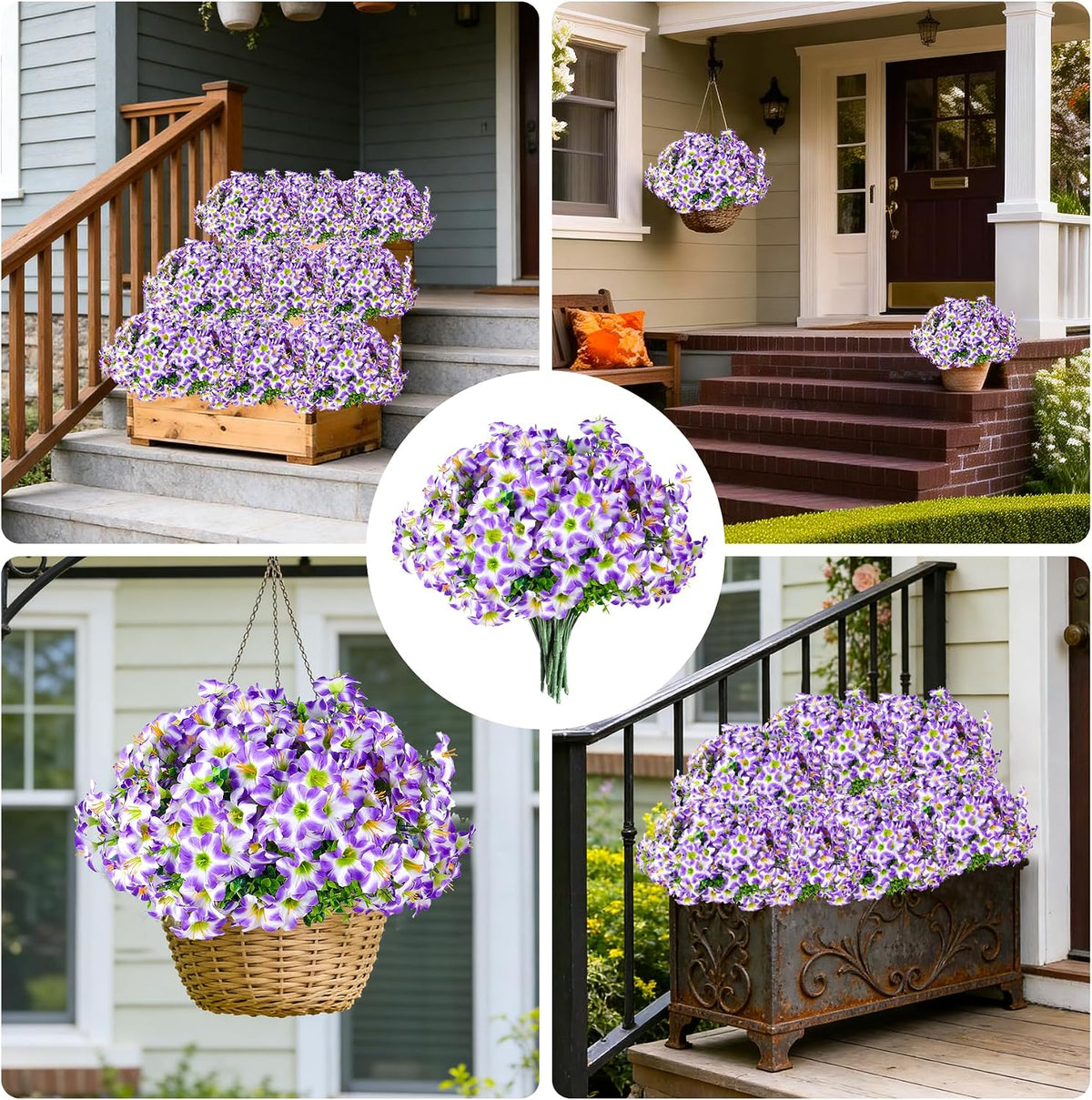 10pcs UV Resistant Faux Petunia Outdoor Flowers,Light Purple White