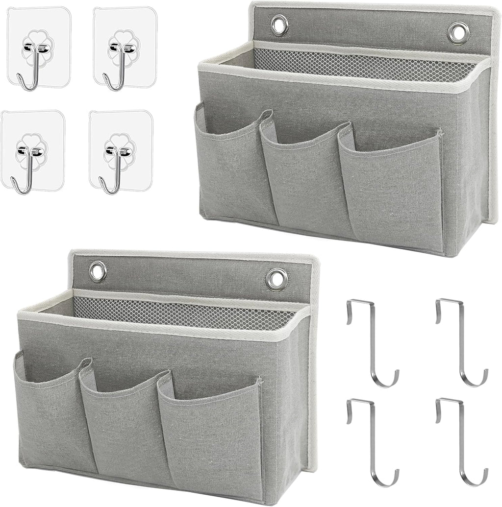 2-Pack Wall Hanging Organizer Bag/Hanging Baskets with Large Mesh Compartment & 3 Pockets，Over the Door Organizer Space Saving Storage for Bedroom,RV Camper, Closet (Gray -2 Pack)