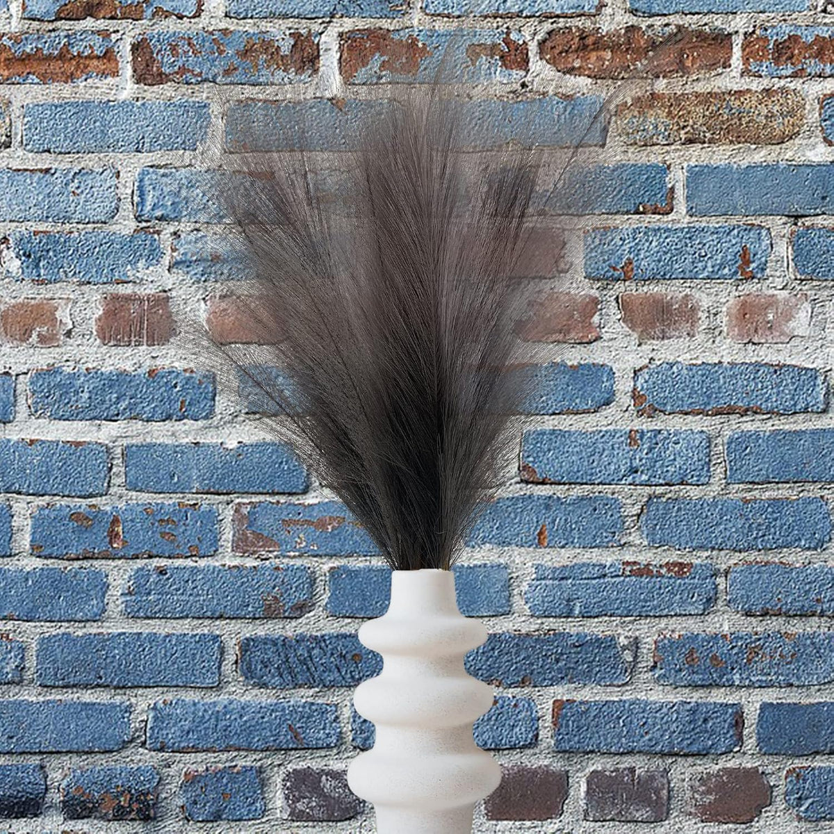 Artificial Faux Pampas Grass Large, 6Pcs 34" Fake Artificial Pampas Grass Decor Tall Fluffy Stems, Table Vase Filler Centerpiece for Living Room Kitchen Decor Boho Decor Wedding -Grey