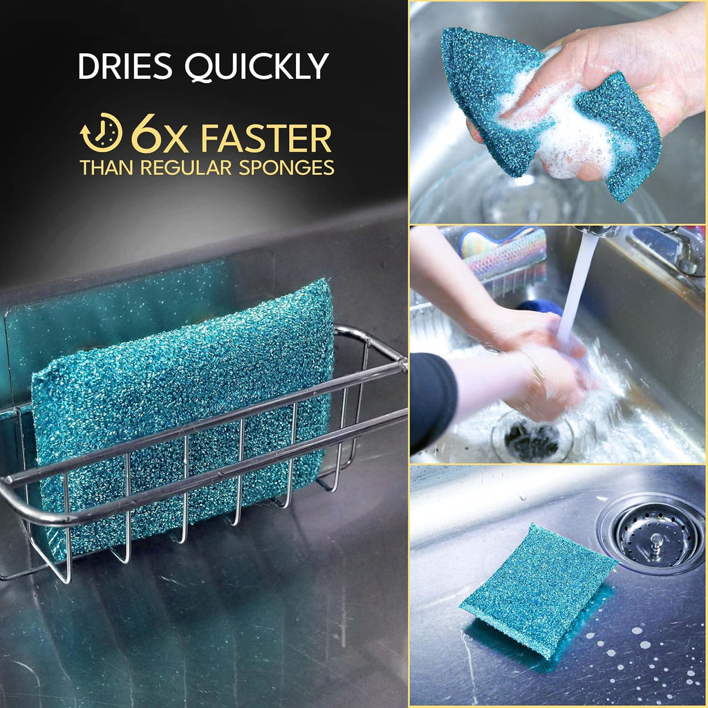 Dish Sponges for Kitchen (3 Pcs) Non-Scratch Scrub Sponges for Dishes, Pots, Pans, Glass, Stainless Steel & Nonstick Cookware–Odor-Resistant, Quick-Dry, Flexible, Durable & Reusable Cleaning Scrubbers