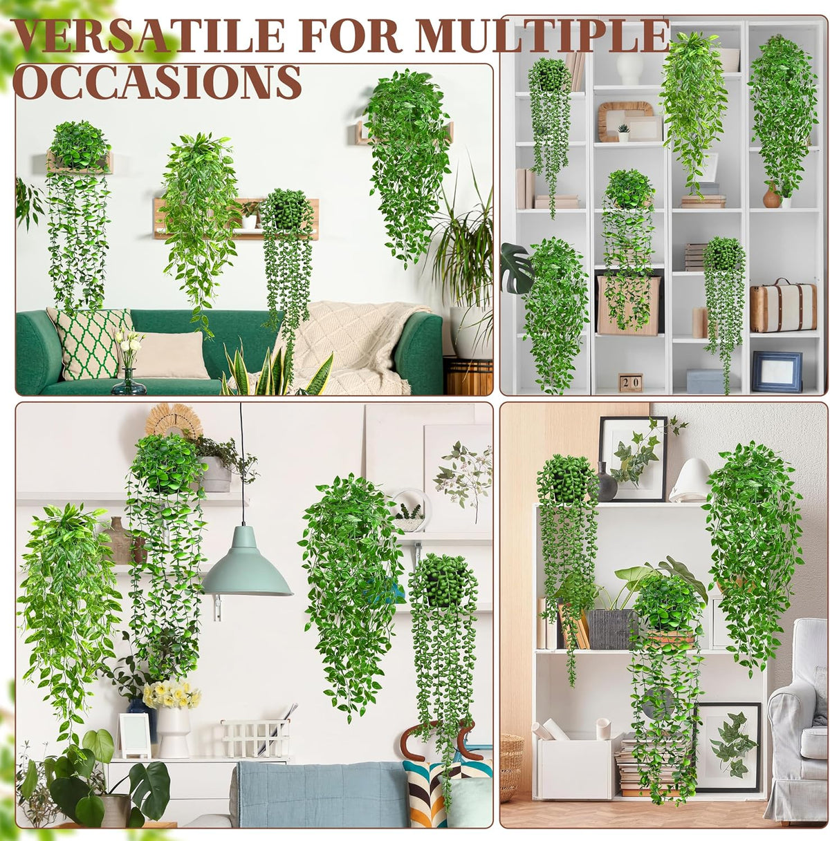 Palonu 4Pcs Artificial Hanging Plants with Cascading Faux Vines