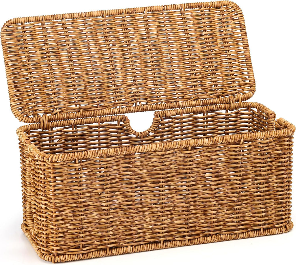 ZhiYo Rattan Cable Management Box, Speckled Brown, 12.5" x 5" x 5.2"