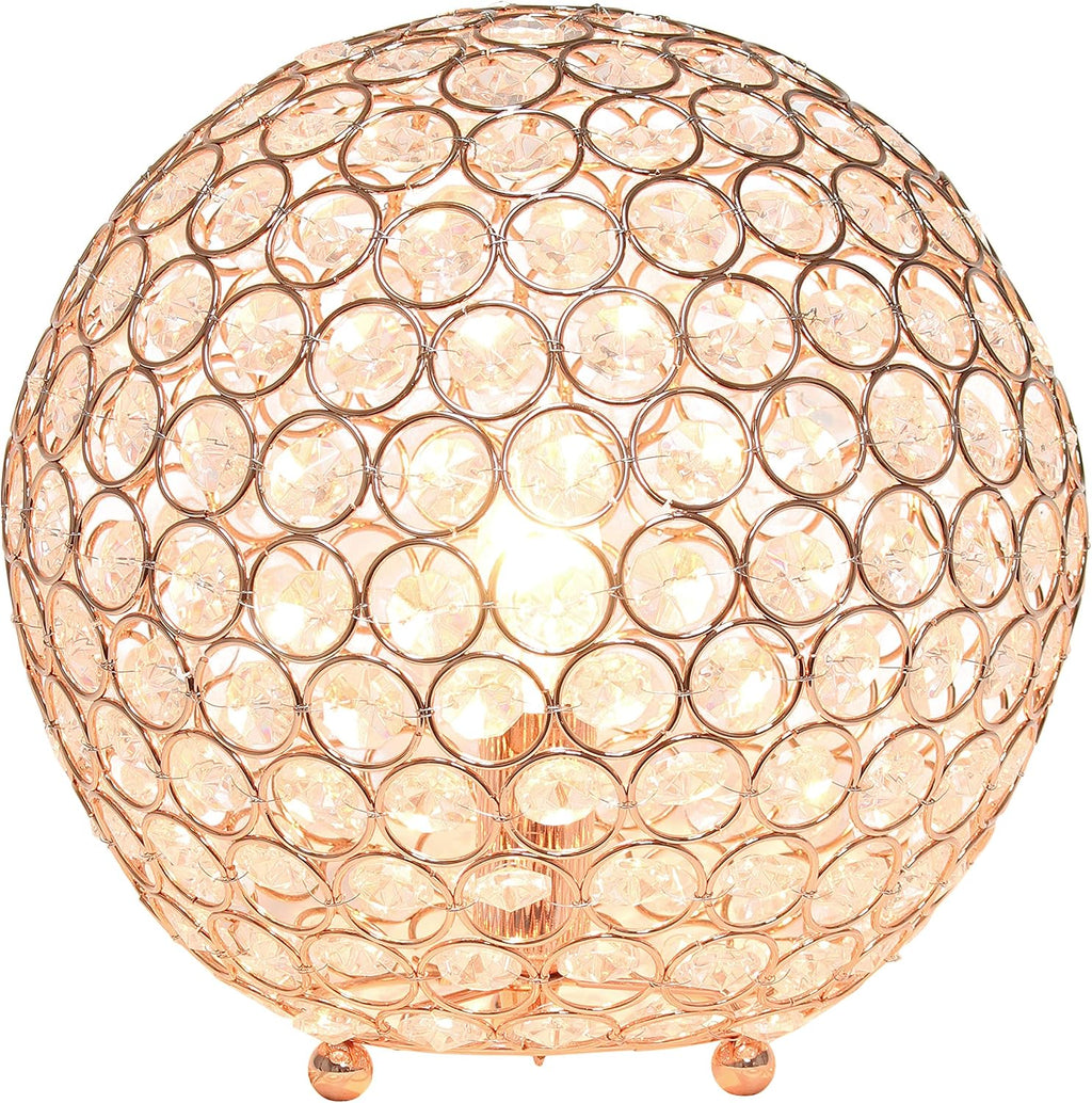 Elegant Designs LT1067-RGD 10" Elipse Crystal Collection Metal Crystal Ball Sequin Table Desk Lamp for Accent Lighting, Décor, Living Room, Rose Gold