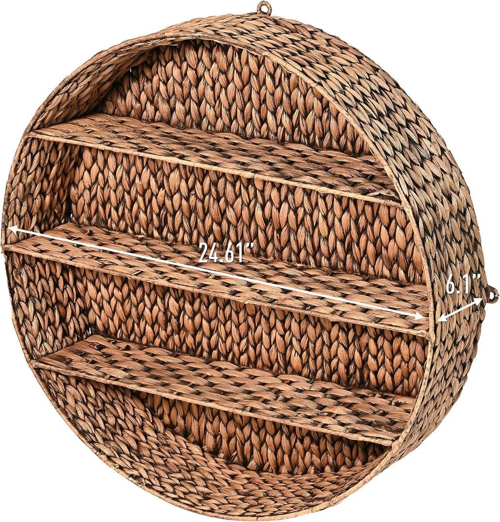 happimess Annulus 3-Shelf Circular Hyacinth Wall Rack 24.6", Brown