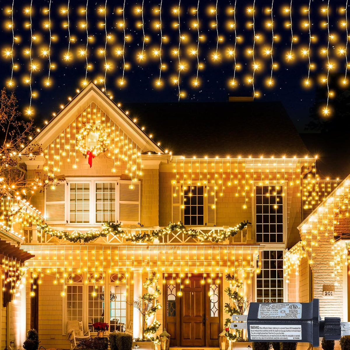 300 LED Icicle Lights,33FT Icicle Christmas Lights Warm White