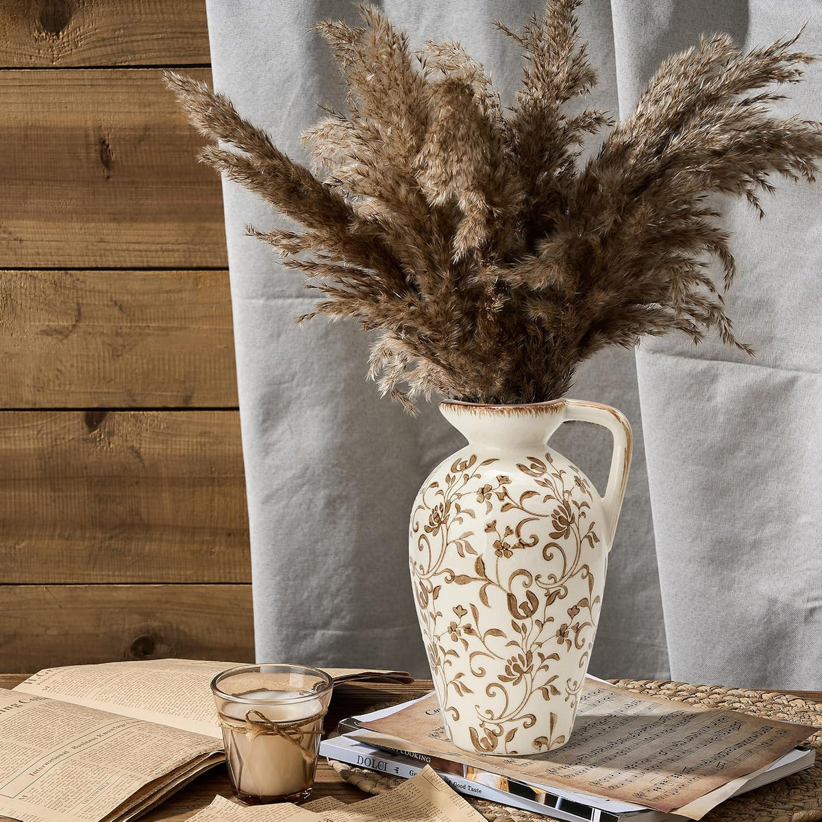 8.9 Inch Vintage Brown Chinoiserie Floral Vase, Antique Rustic Ceramic Vase for Home Decor, Living Room, Bookshelf, Office, Entryway, Garden, Chinoiserie Decor, Tuscan Decor