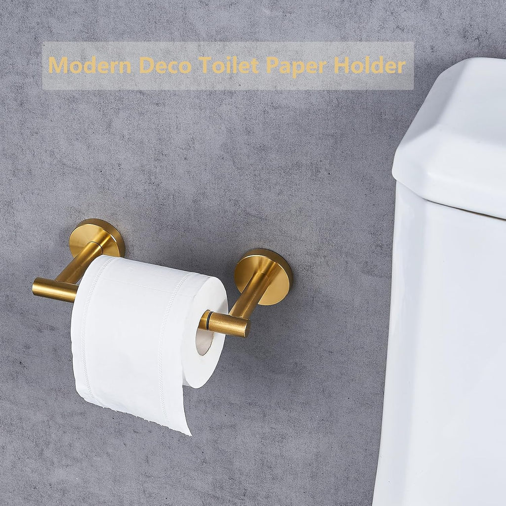 Toilet Paper Holder, Double Post Pivoting Design, Stainless Steel Rustproof Bathroom Tissue Holder, Wall Mount Fits Mega Rolls, for Home, RV, Commercial Bathroom Brushed Gold