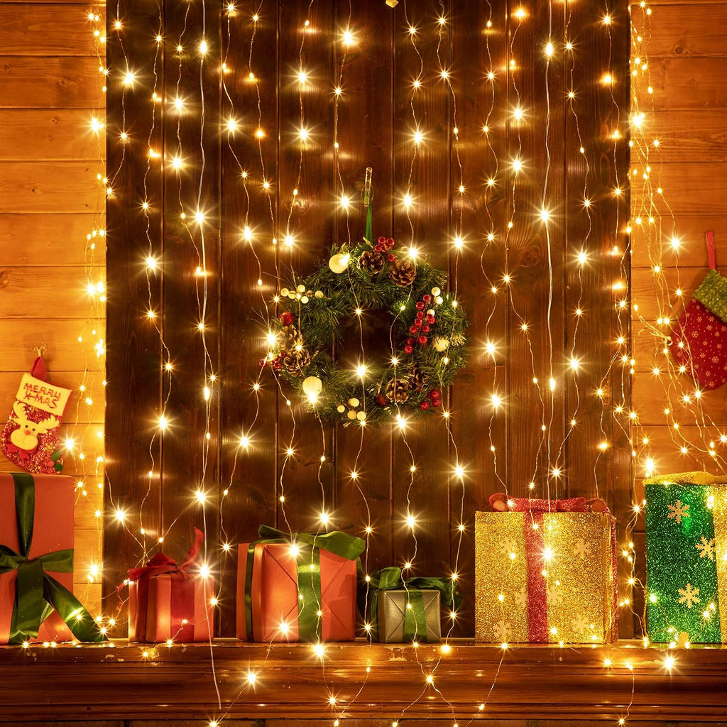195 LED Curtain Tapestry Lights, 6.5 x 5 ft Backdrop String Lights, 1 Pack