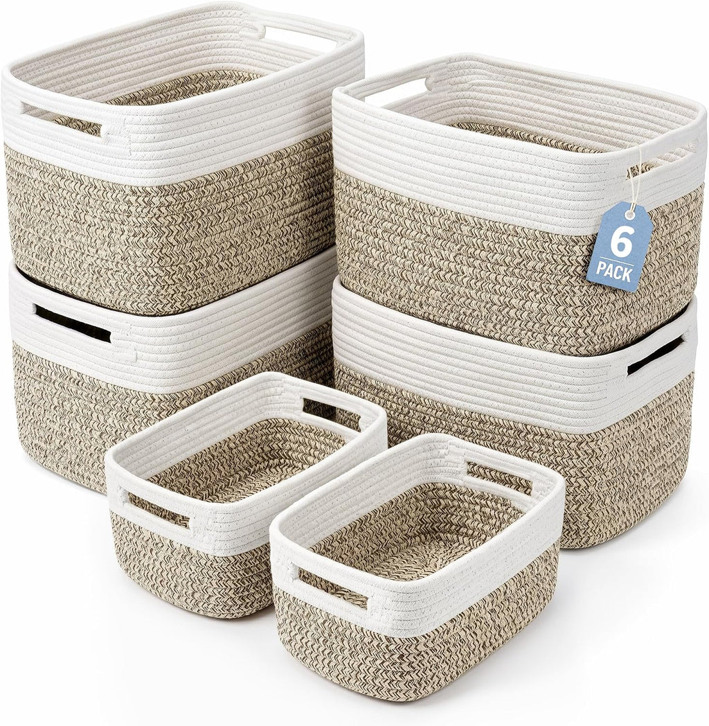 4 Large & 2 Small Foldable Woven Storage Basket for Cabinet