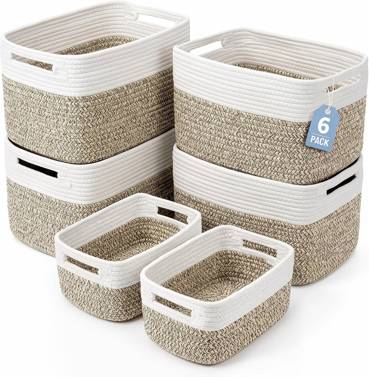 4 Large & 2 Small Foldable Woven Storage Basket for Cabinet