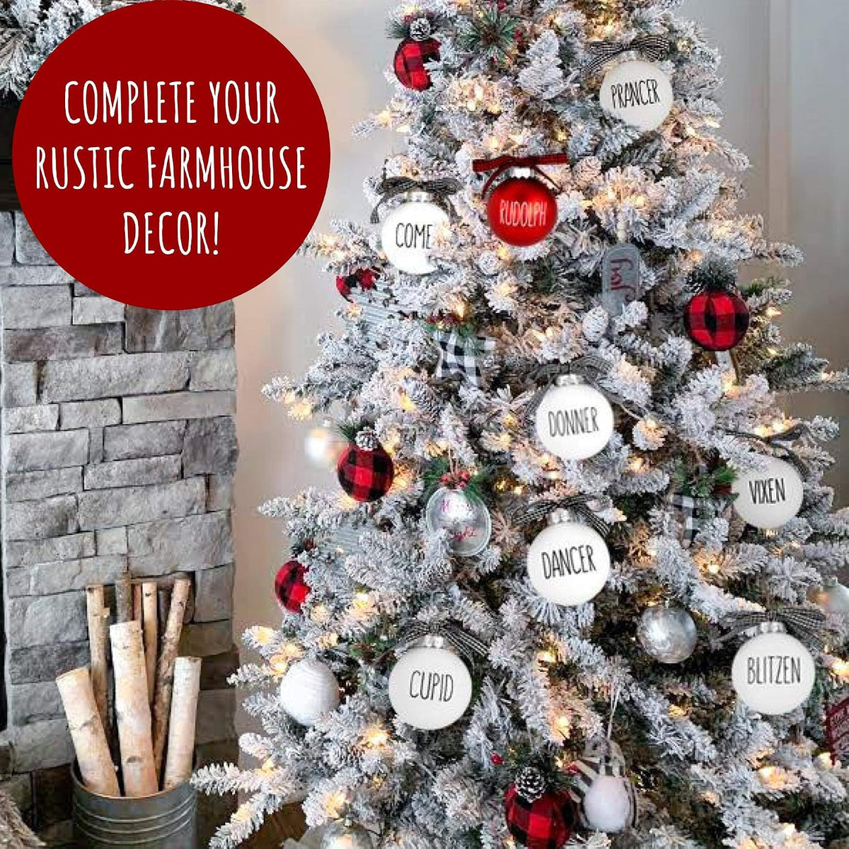 Buffalo Plaid Christmas Tree Ornaments - Set of 9 Shatterproof Bulbs