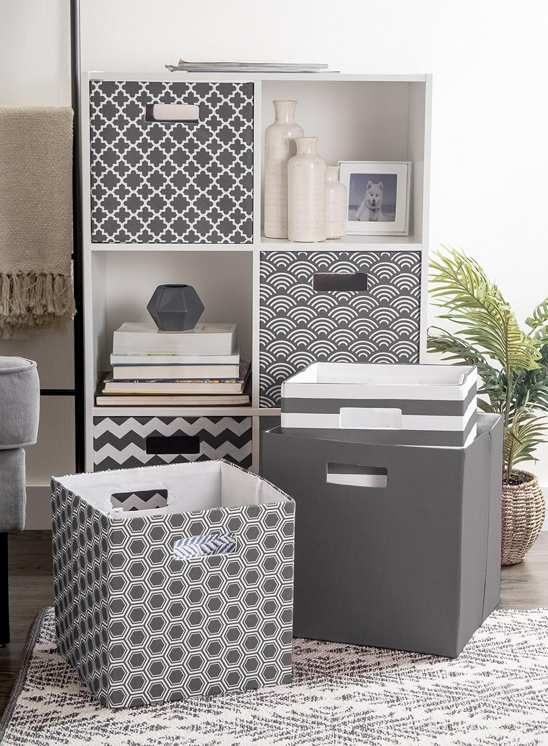 DII Hard Sided Collapsible Fabric Storage Container for Nursery, Offices, & Home Organization, (13x13x13") - Lattice Gray