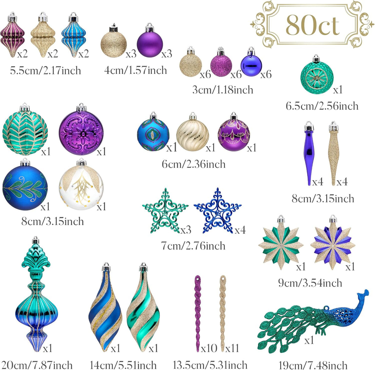 Valery Madelyn 80ct Christmas Ball Ornaments Tree Decorations Set