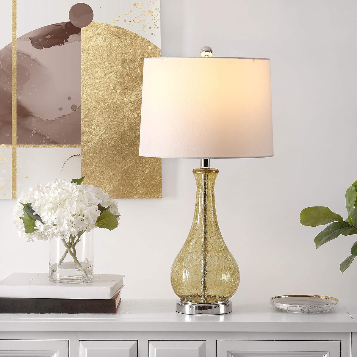 SAFAVIEH Lighting Finnley Table Lamp, 28″ Glass Amber TBL4206B
