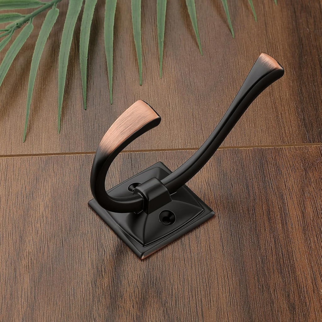 HARPOON 5 Pack 4.3" Double Prong Wall Hooks Oil-Rubbed Bronze Coat Hooks