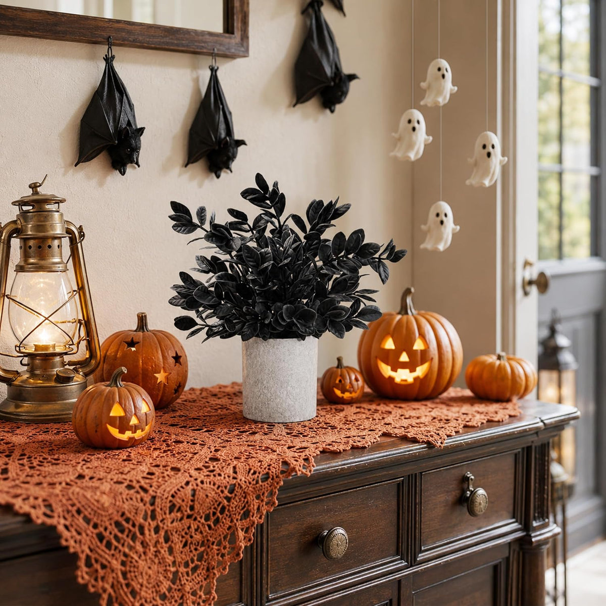 Der Rose 3 Pack Black Eucalyptus Fake Plantsfor Halloween Bathroom Decor