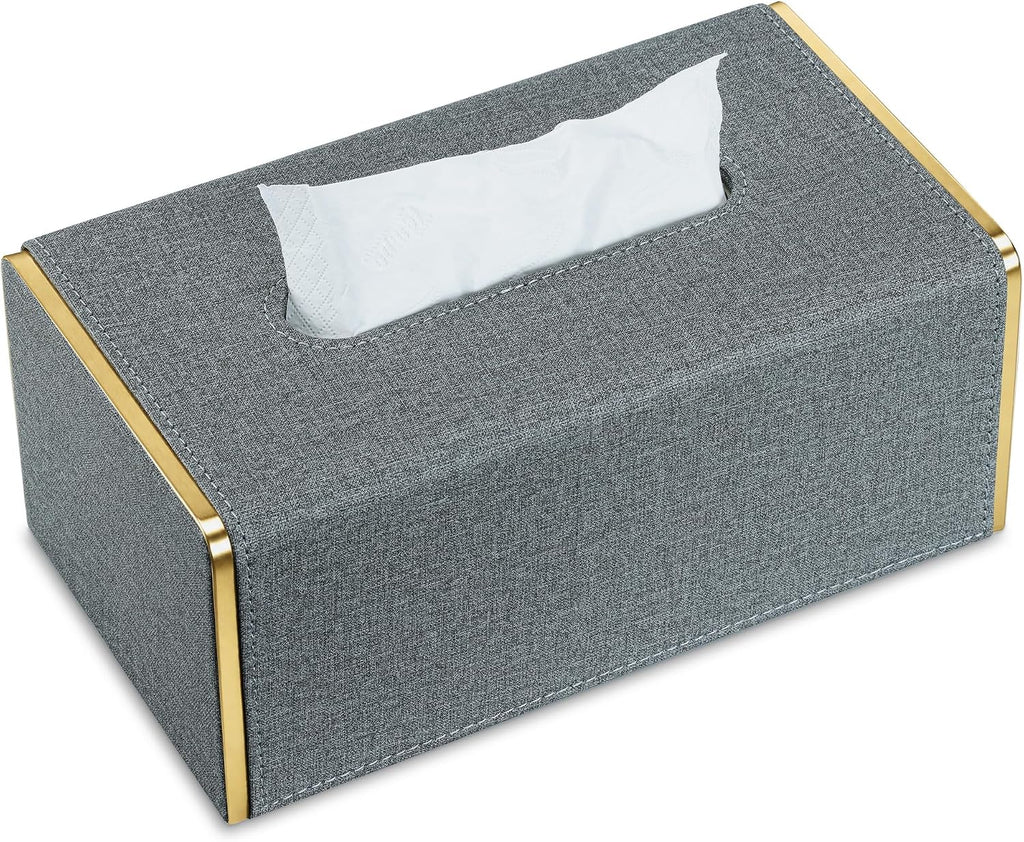 GORESE GORESE Linen Tissue Box Cover Rectangle, Leather Tissue Box Holder