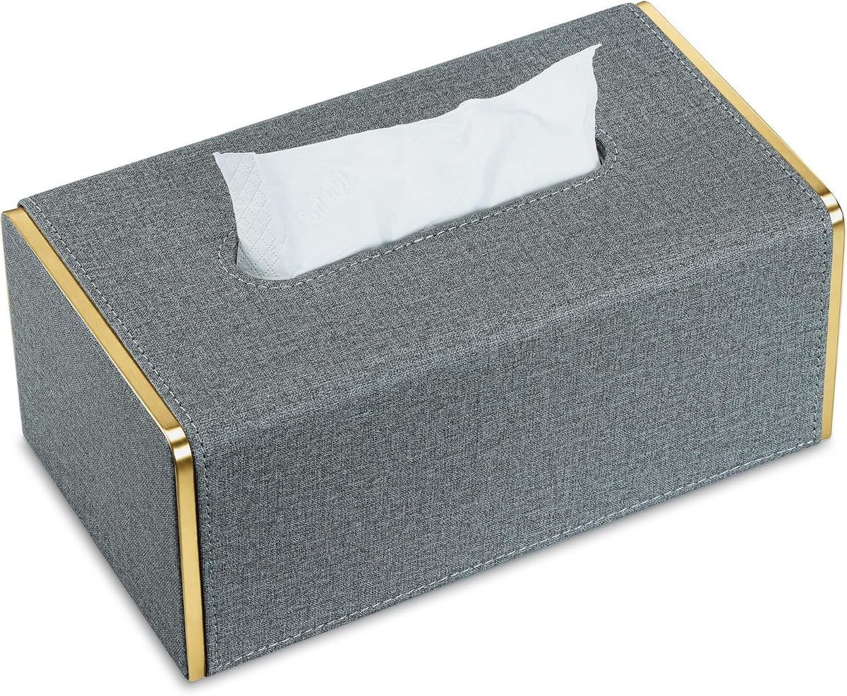 GORESE GORESE Linen Tissue Box Cover Rectangle, Leather Tissue Box Holder