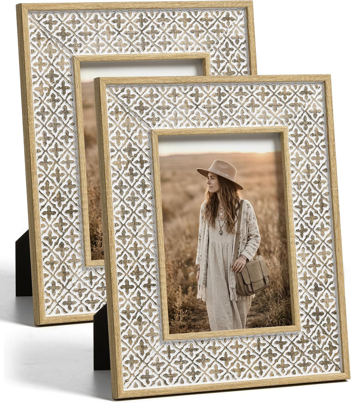 Afuly 5x7 Boho Picture Frame Set of 2 White Unique Photo Frame