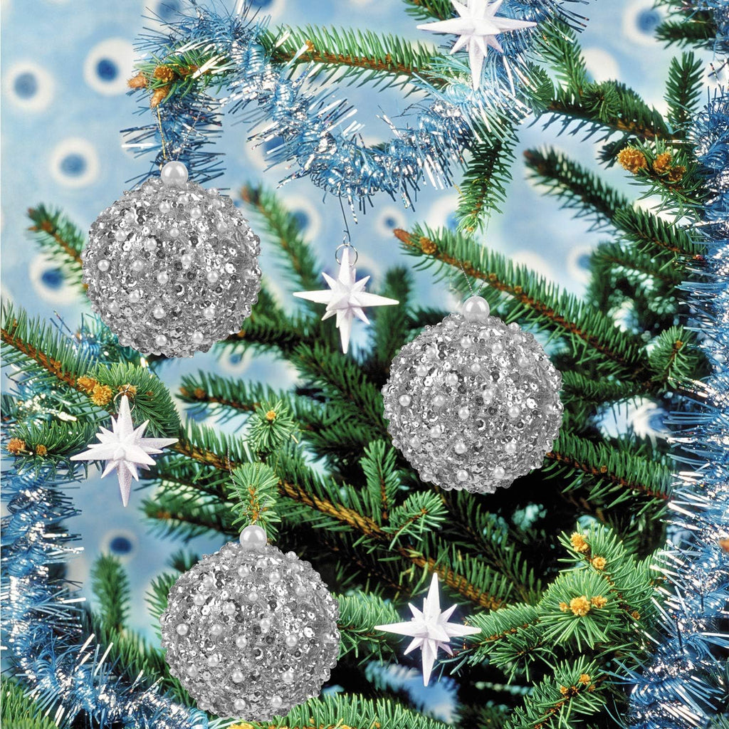 4.25" Silver Shatterproof Christmas Ball Ornaments, 4pc Set for Xmas Trees and Holiday Decor