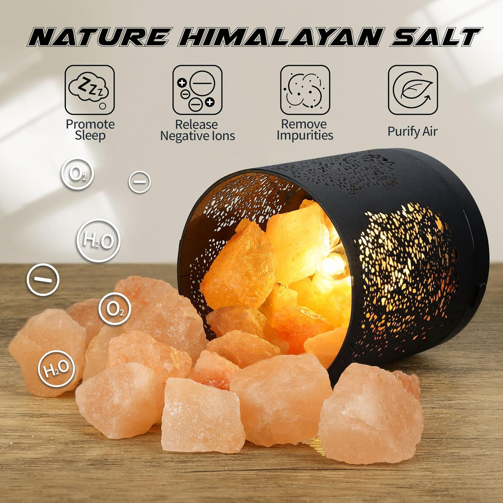 SUNYA Himalayan Salt Lamp - Metal Basket with 5 LED Bulbs, Pink Rock Salt Lamp Night Light with USB Power Cable. Box Package (Origin)