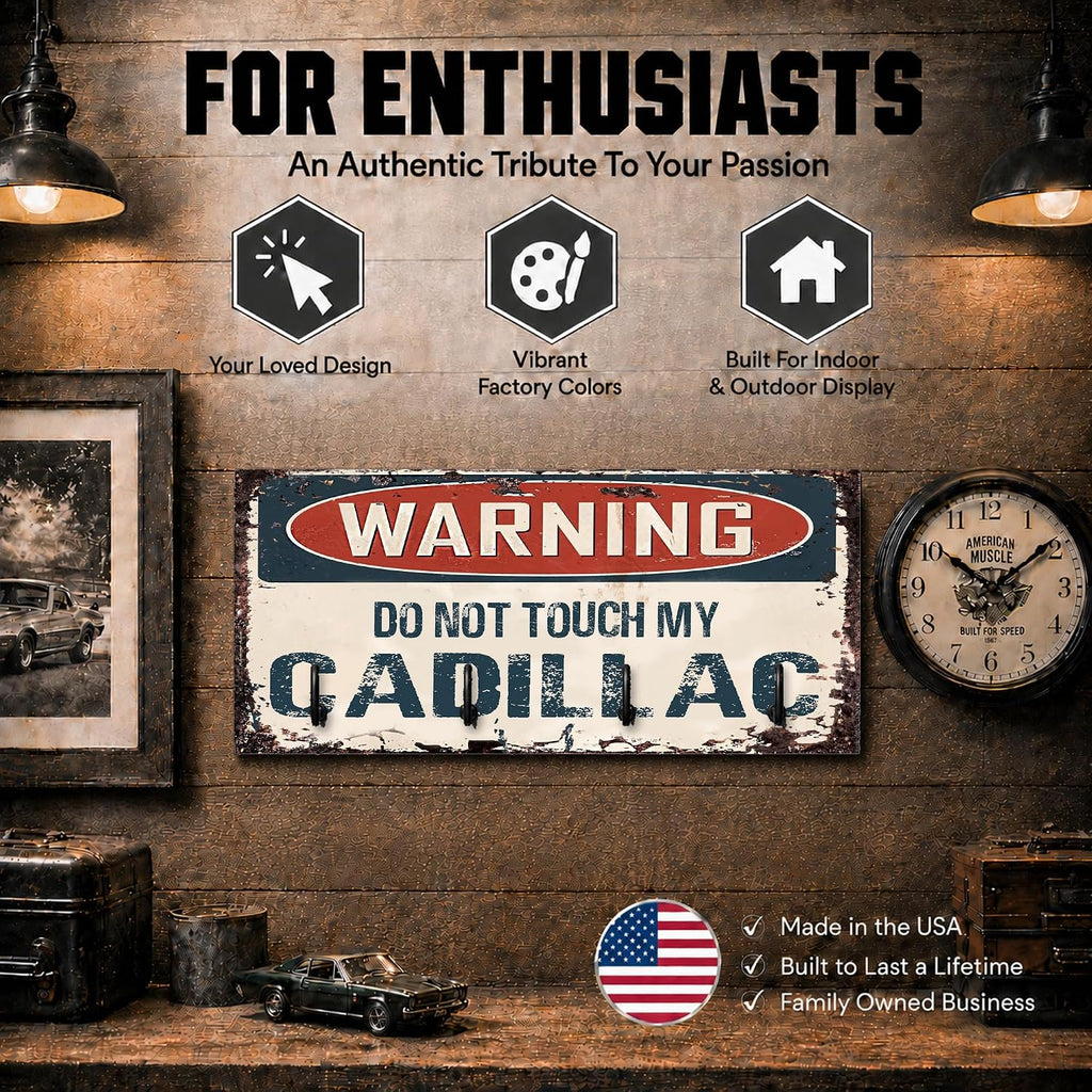 Compatible with Cadillac Warning Do Not Touch My Cadillac Rusty Grunge Old Antique Design Key Hanger Organizer Wall Mount Rack For Holders the Home Keys Ring Decorative Hangers Decor Hook Holder