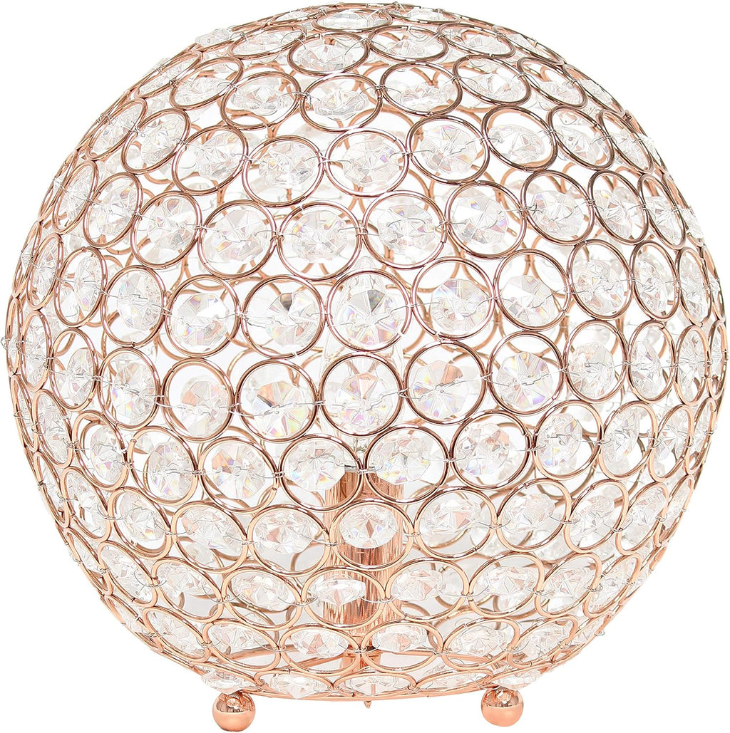 Elegant Designs LT1067-RGD 10" Elipse Crystal Collection Metal Crystal Ball Sequin Table Desk Lamp for Accent Lighting, Décor, Living Room, Rose Gold