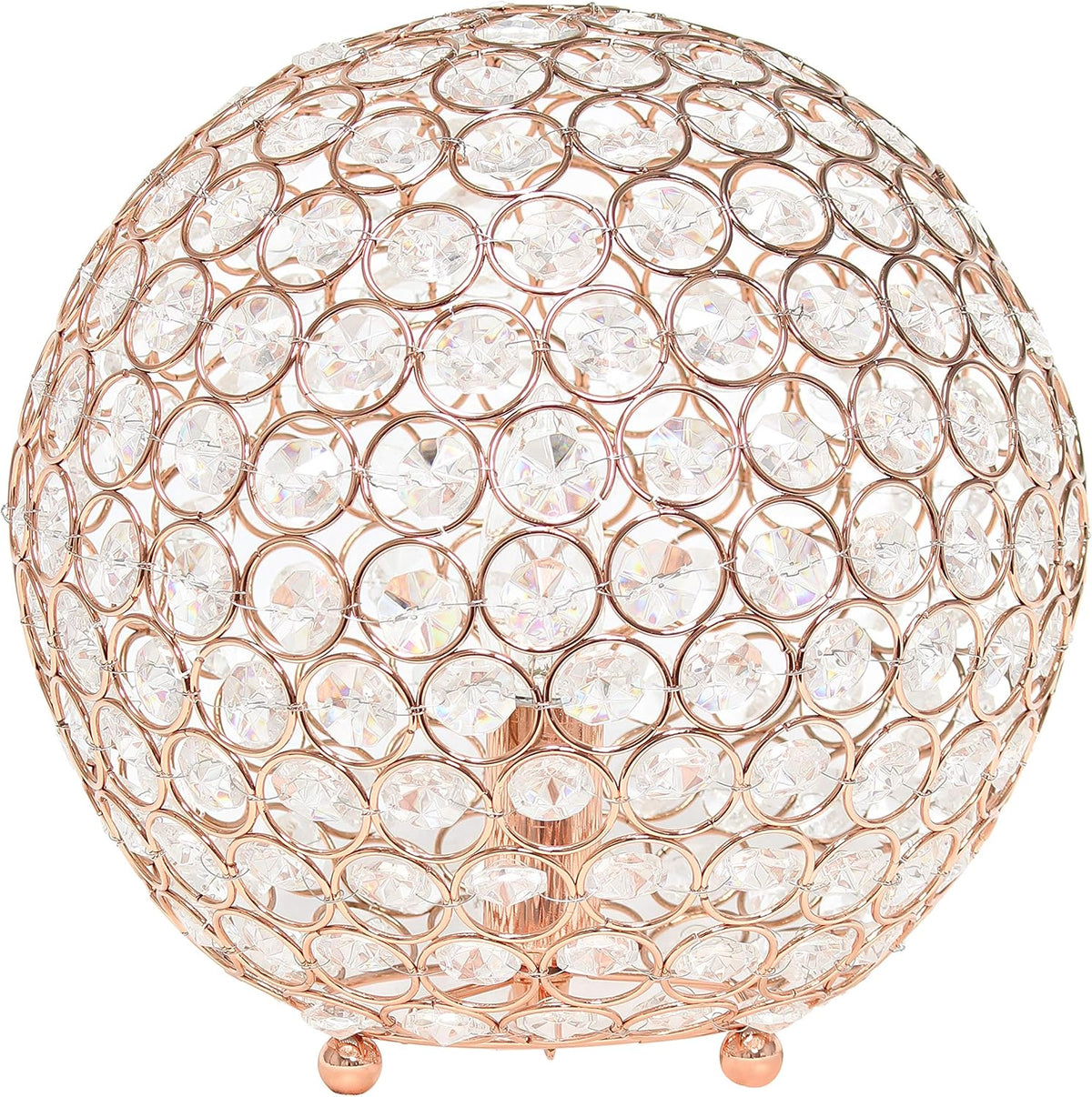 Elegant Designs LT1067-RGD 10" Elipse Crystal Collection Metal Crystal Ball Sequin Table Desk Lamp for Accent Lighting, Décor, Living Room, Rose Gold