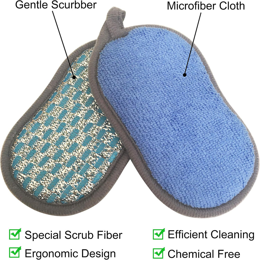 Multi-Purpose Scrub Sponges for Kitchen Scrub-it-Non-Scratch Double-Side Double-Effect Microfiber Sponge Along with Heavy Duty Scouring Power-Effortless Cleaning of Dishes Pots Pans Pack of 6 (Blue)
