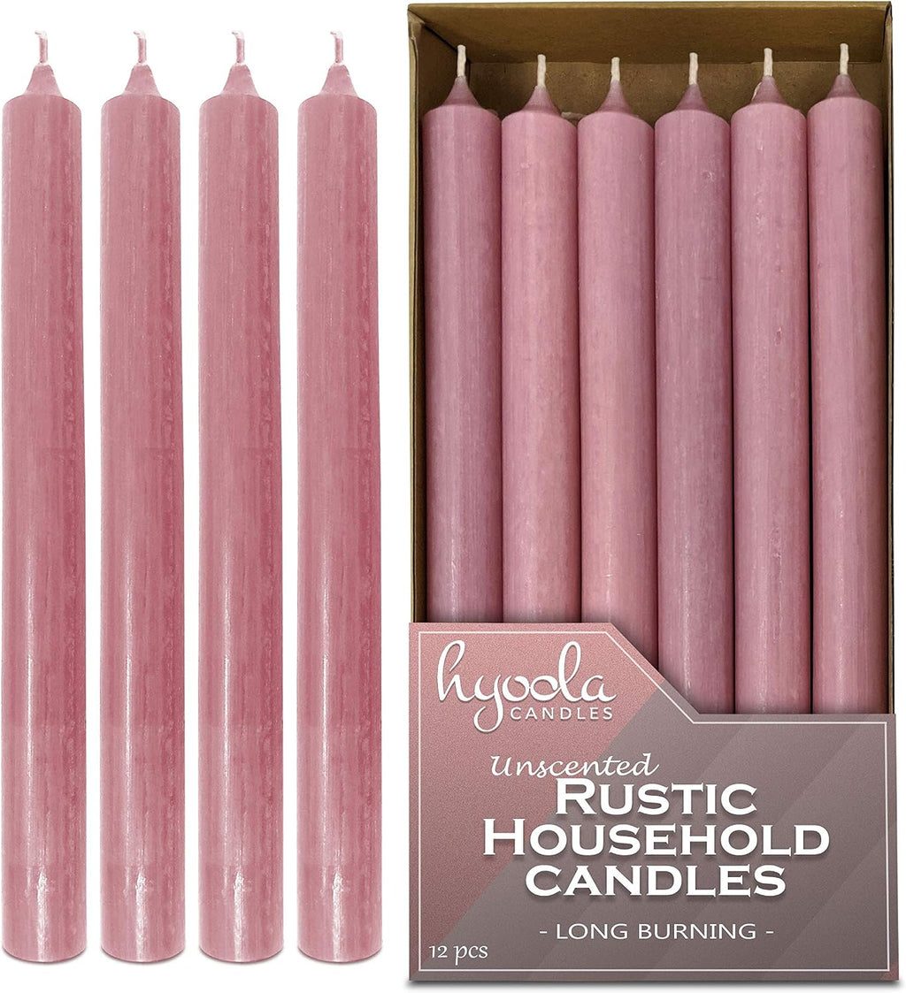 Hyoola 10 Inch Dinner Candles - 12 Pack - Rose Pink Tall Unscented Rustic Long Burning Candle Sticks