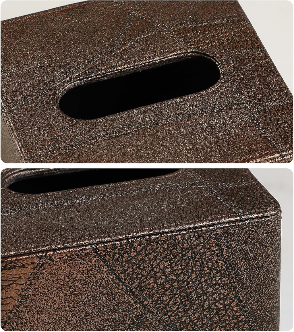 Square Tissue Box Cover, Stylish Leather Tissue Box Holder with Magnetic Bottom, Used As A Decorative Tissue Holder for Living Rooms, Bedrooms, and Desks (Brown Vintage)