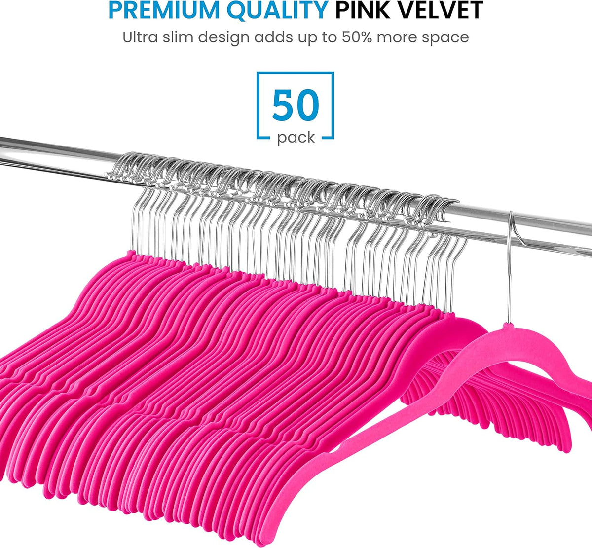 ZOBER Premium Velvet (50 Pack) Non Slip Ultra Slim Clothes Hangers for Tops, Dress Shirts, Blouses, Strappy Dresses, Delicates - Gain 50% Closet Space, 360° Swivel Hook
