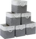 MidmmVick 11 x 11 Inch Cube Storage Bins, 6 Pack Large Collapsible Fabric Storage Bin with Ropes, Foldable Storage Cubes for Home, Office,Closet, Clothes, Toys Organizer (White & Grey-11"x11"x11")
