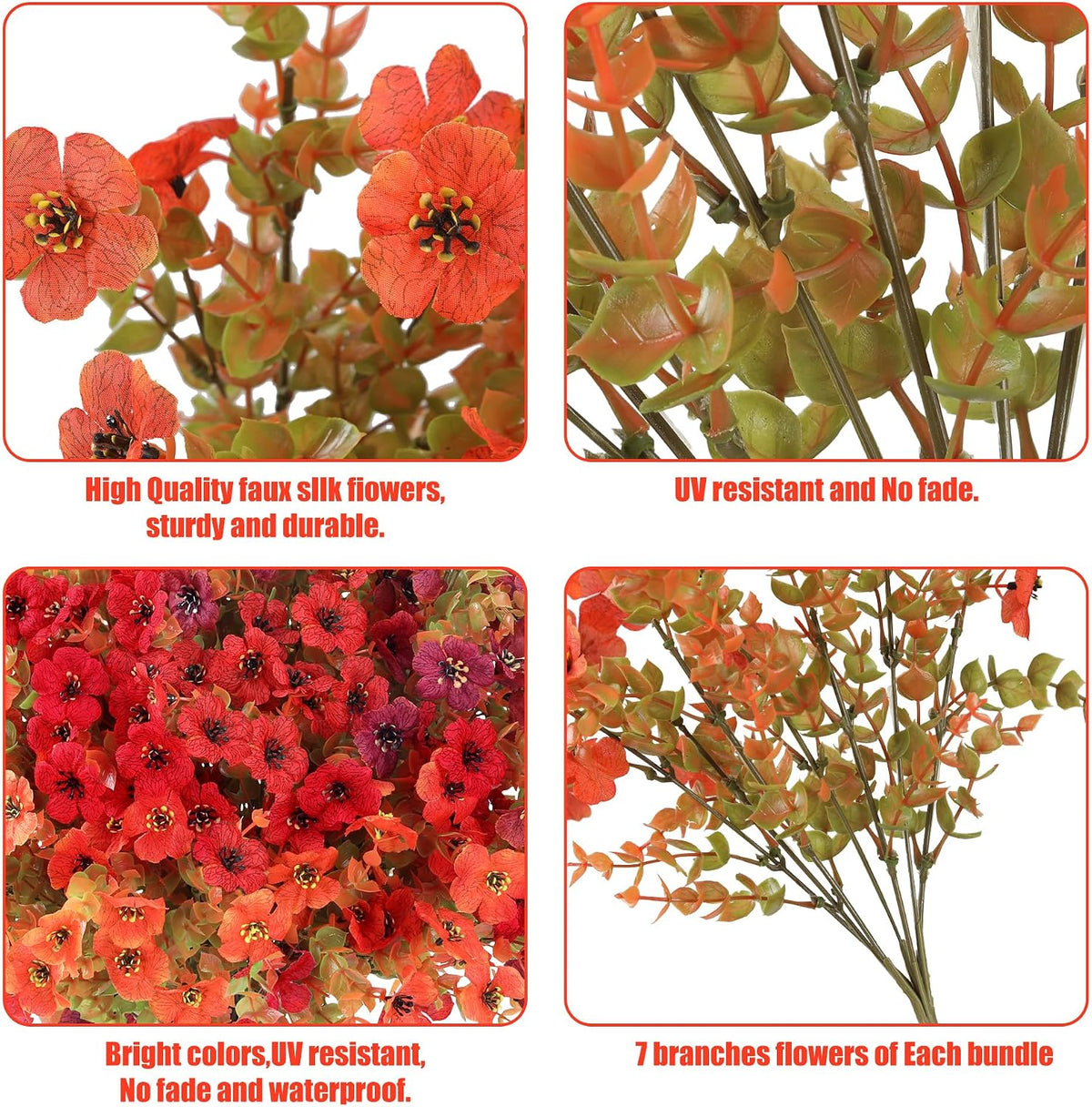 Sggvecsy Artificial Flowers for Outdoors 12 Bundles Realistic Faux Plants Fake Silk UV Resistant Flower for Boxwood Planter Patio Porch Outside(Orange Pink Red Burgundy)