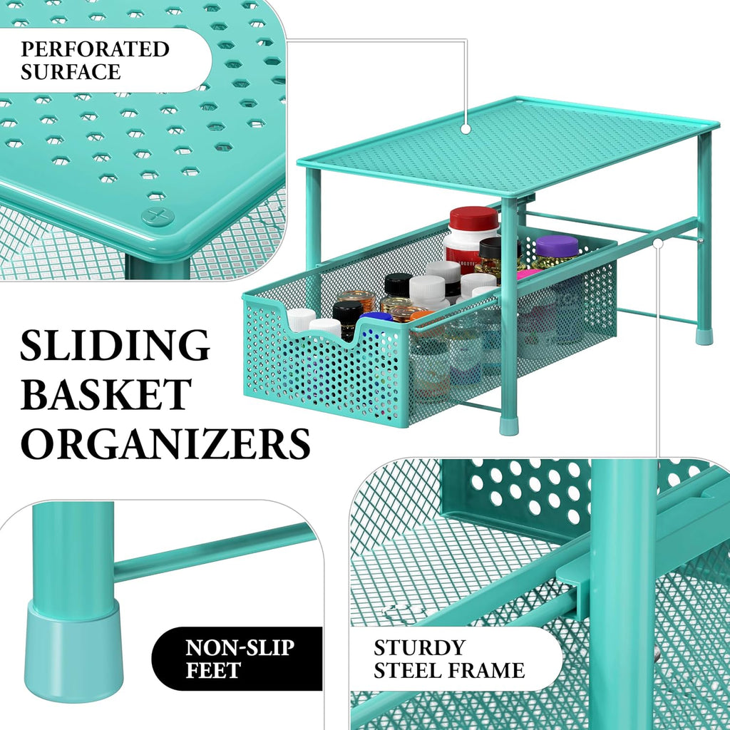 Simple Houseware Stackable Under Sink Sliding Basket Drawer, Turquoise