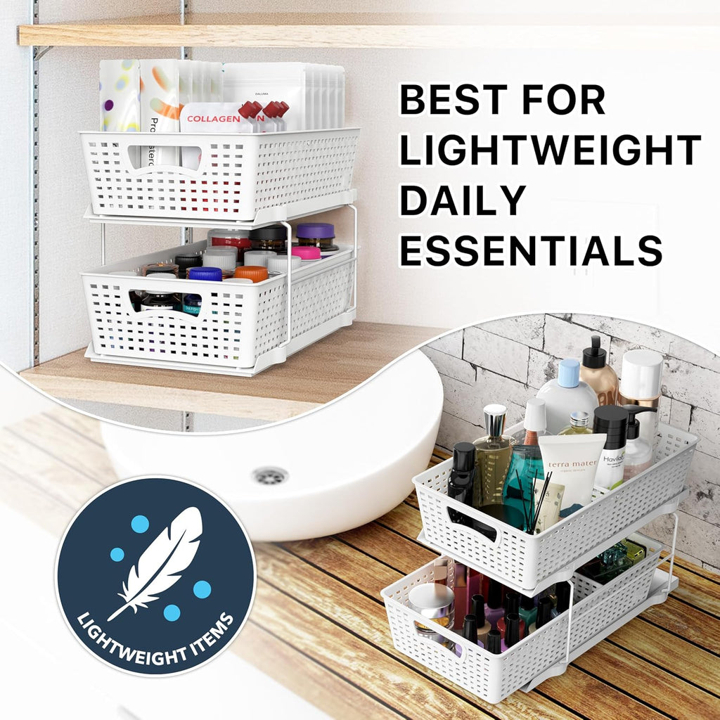 Simple Houseware 2 Tier Pull-Out Sliding Drawer Under Sink Storage, White