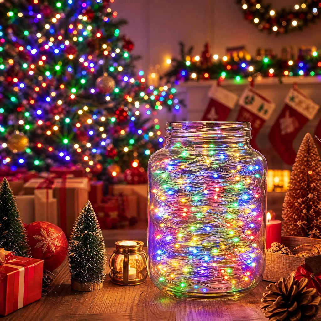 Dazzle Bright Color Changing Fairy Lights Battery Operated, 2 Pack Total 40FT 120LED Silver Copper Wire RGB String Lights with Remote, Waterproof Halloween Decorations for Indoor Outdoor Party Decor