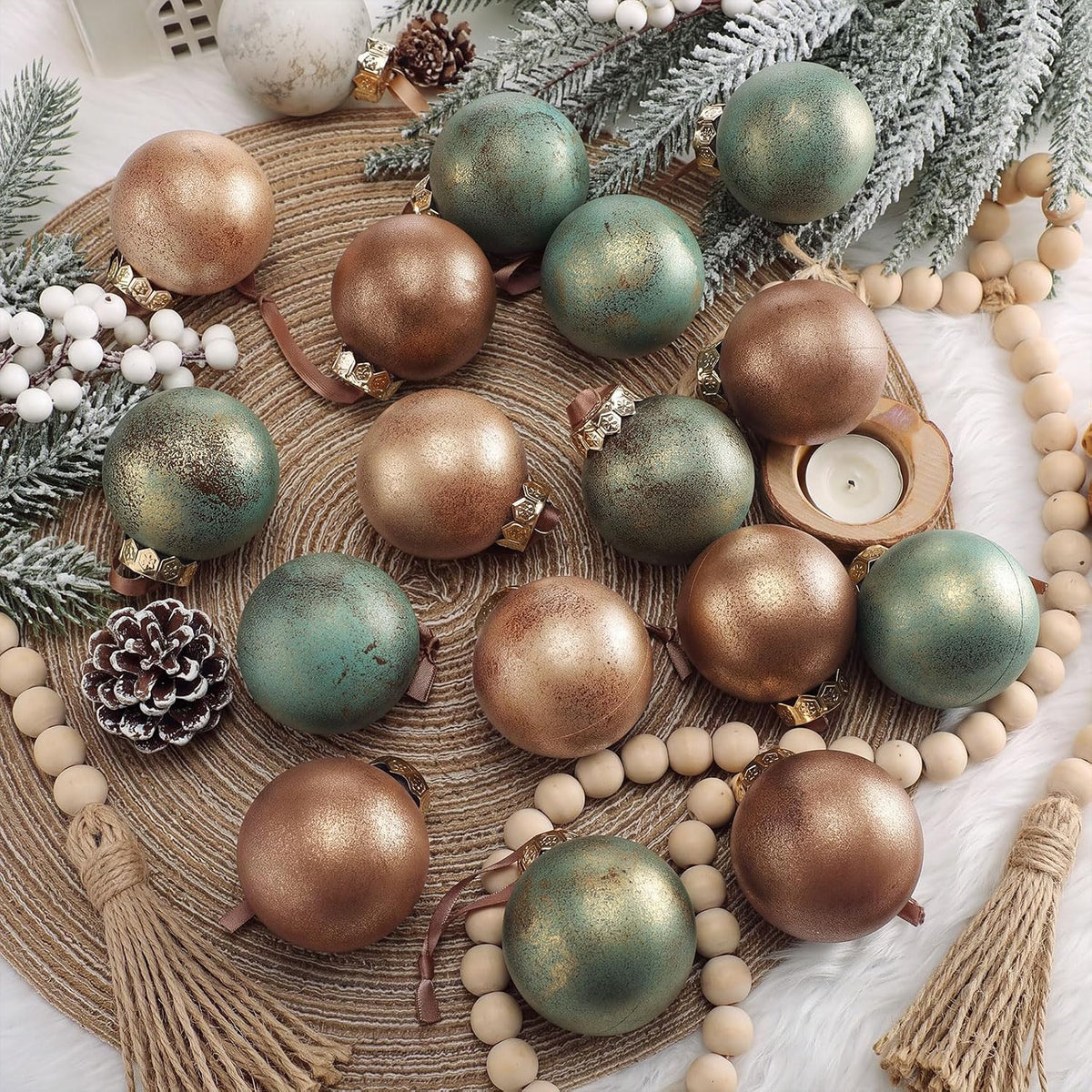 Yunlly 24 Pcs Textured Christmas Ornament 2.36'' Tree Decor,Green