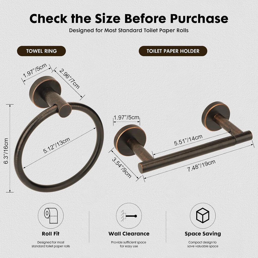 Oil Rubbed Bronze Toilet Paper Holder, Stainless Steel Towel Ring, Double Post Pivoting Toilet Paper Holder and Hand Towel Holder for Bathroom, Bathroom Hardware Accessories Set Brushed Bronze