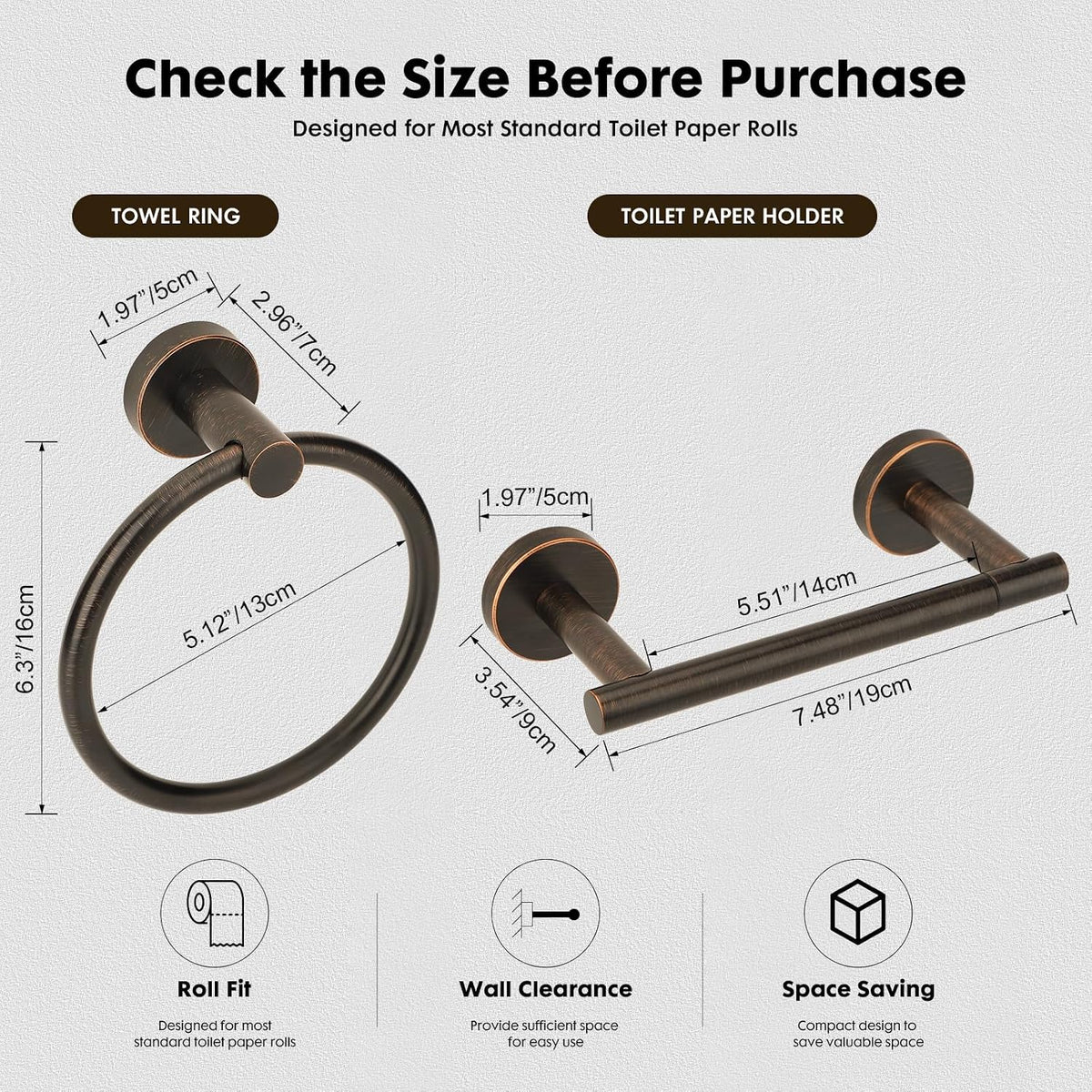 Oil Rubbed Bronze Toilet Paper Holder, Stainless Steel Towel Ring, Double Post Pivoting Toilet Paper Holder and Hand Towel Holder for Bathroom, Bathroom Hardware Accessories Set Brushed Bronze