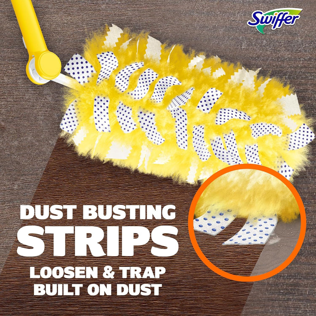 Swiffer Duster Kit with 3 ft Extendable Handle, Dusters for Cleaning, Set Includes 1 Extension Pole and 12 Heavy Duty Dusting Refills Dust Cleaner, Long Extended Wand for Ceiling Fans and Walls