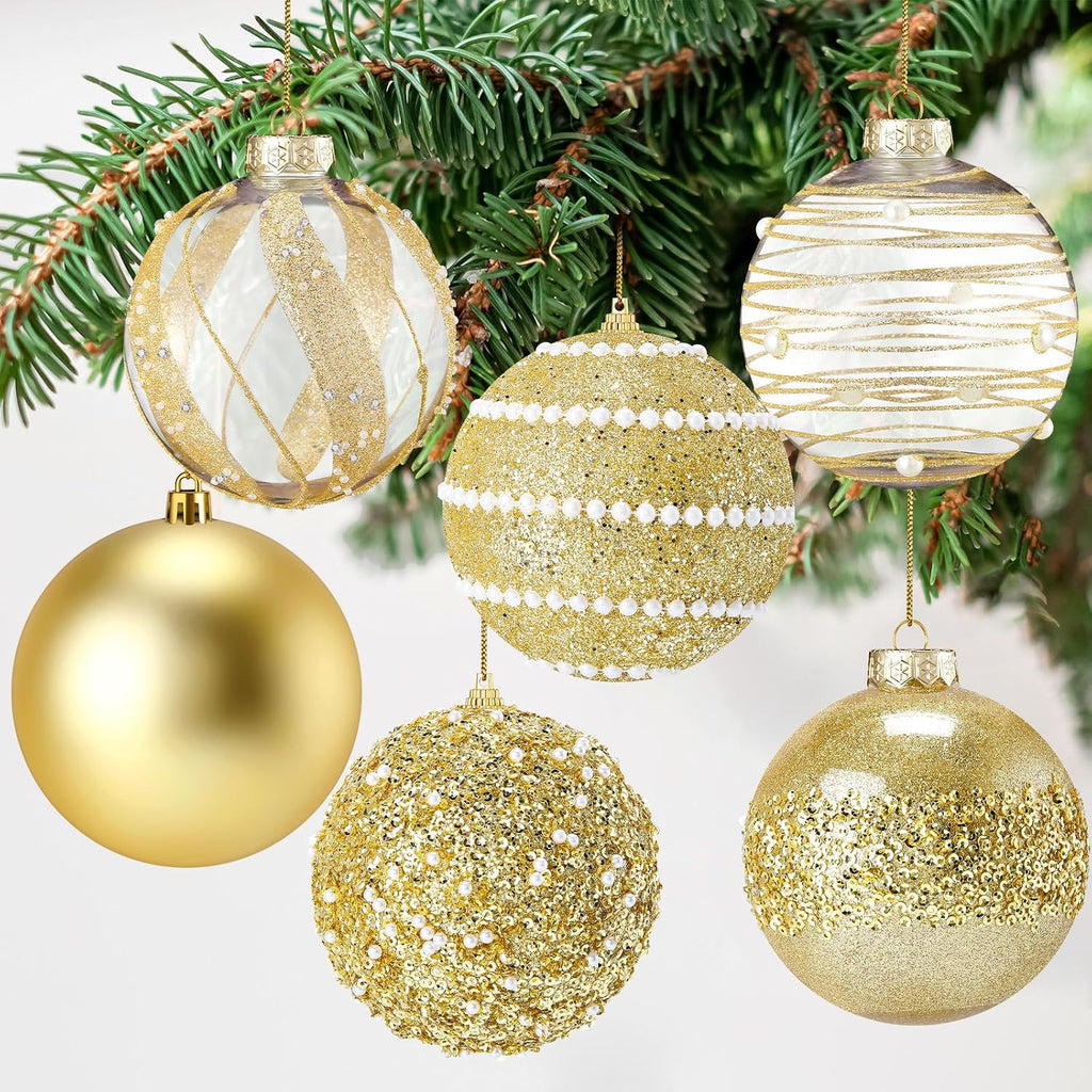 Lyrow 12 Pcs Christmas Balls Ornaments, Gold, 3.15''