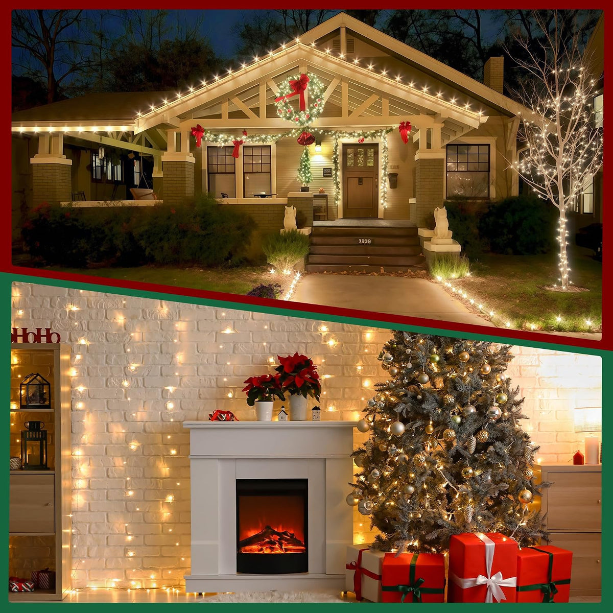 Christmas Lights Outdoor, 66ft Warm White Christmas String Lights - Remote