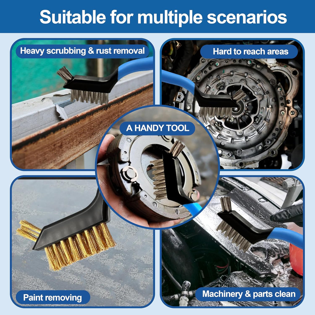 Mini Wire Brush Set 6Pcs - Nylon/Brass/Stainless Steel Bristles