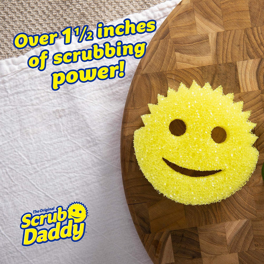 Scrub Daddy Original Dish Sponge Twin Pack, Smiley Face Sponges for Cleaning & Washing Up - Multipack Kitchen Non Scratch Scourers with FlexTexture Firm & Soft Scrubbing, Dishwashing Scrubber - Yellow