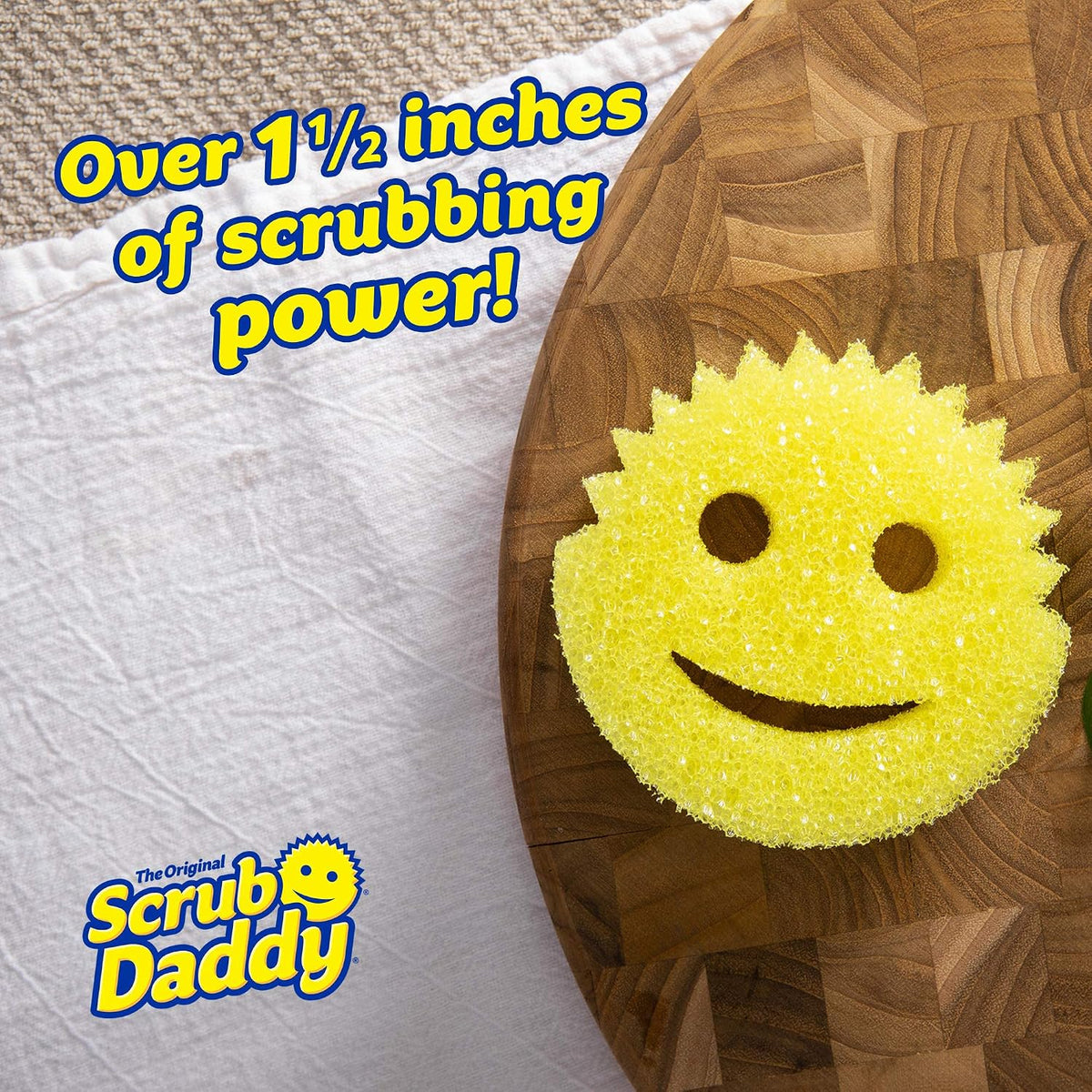 Scrub Daddy Original Dish Sponge Twin Pack, Smiley Face Sponges for Cleaning & Washing Up - Multipack Kitchen Non Scratch Scourers with FlexTexture Firm & Soft Scrubbing, Dishwashing Scrubber - Yellow