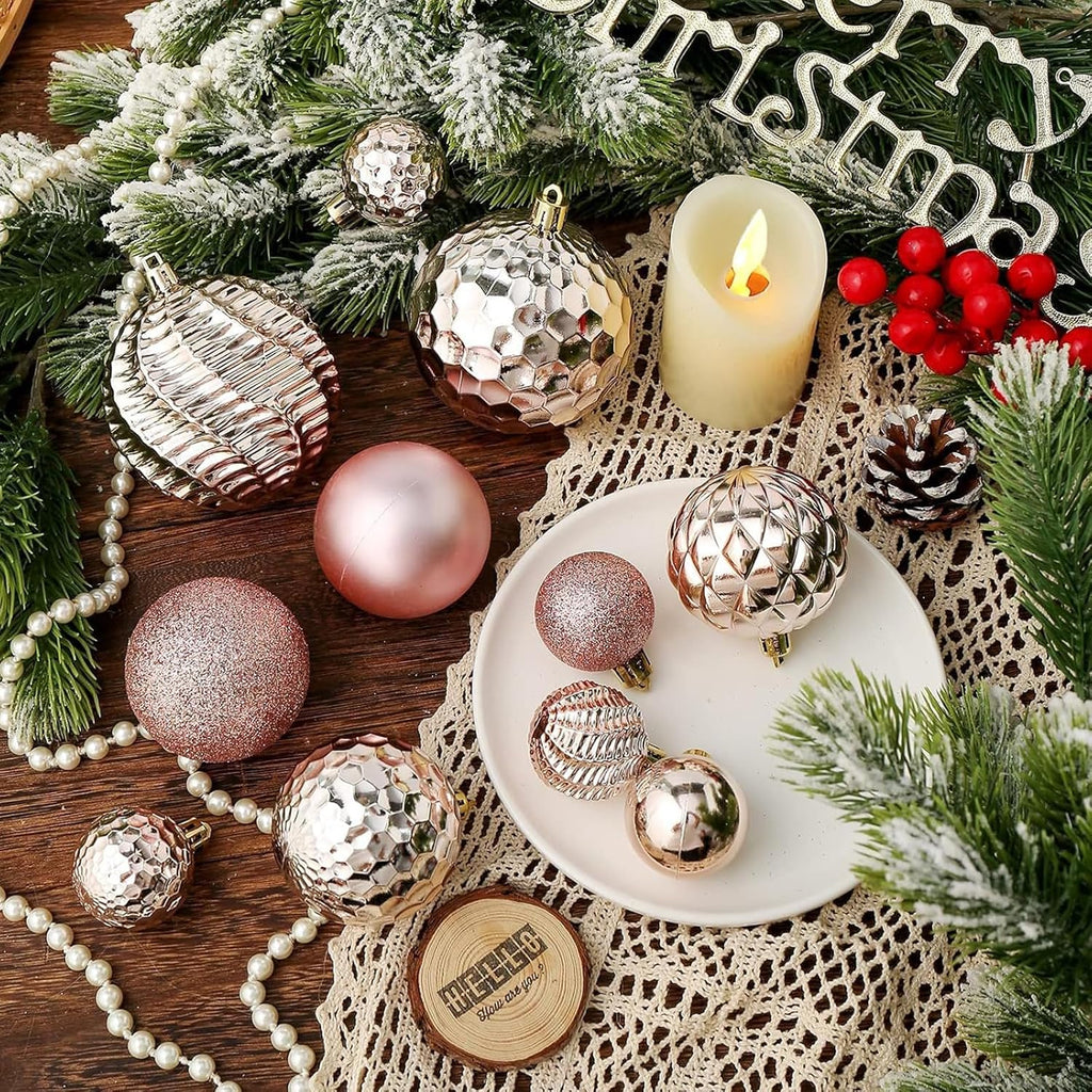 Christmas Balls Ornaments -36pcs Shatterproof Christmas Tree Decorations with Hanging Loop for Xmas Tree Wedding Holiday Party Home Decor,6 Styles in 3 Sizes(Rose Gold)