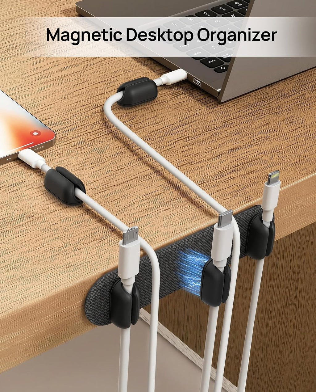 6 Pack Magnetic Cable Holder [2 in 1 Magnet & Adhesive] Cable Clips Silicone for Phone Charger, SODI Minimalist Cord Holder for Nightstand, Adhesive Cord Organizer for Desk, Car, Office (5-Black)
