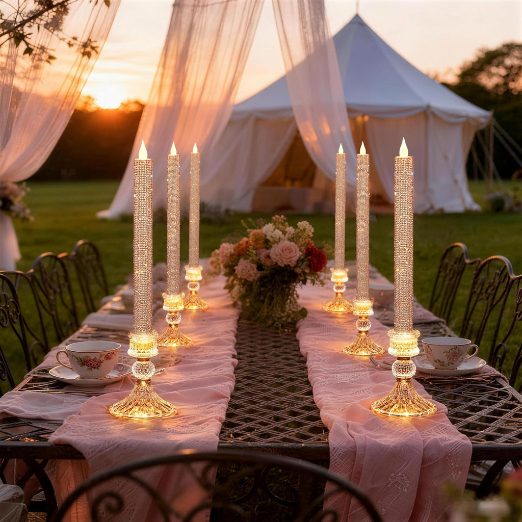 LED Flameless Taper Candles with Illuminated Holder - Glass Candle Holder