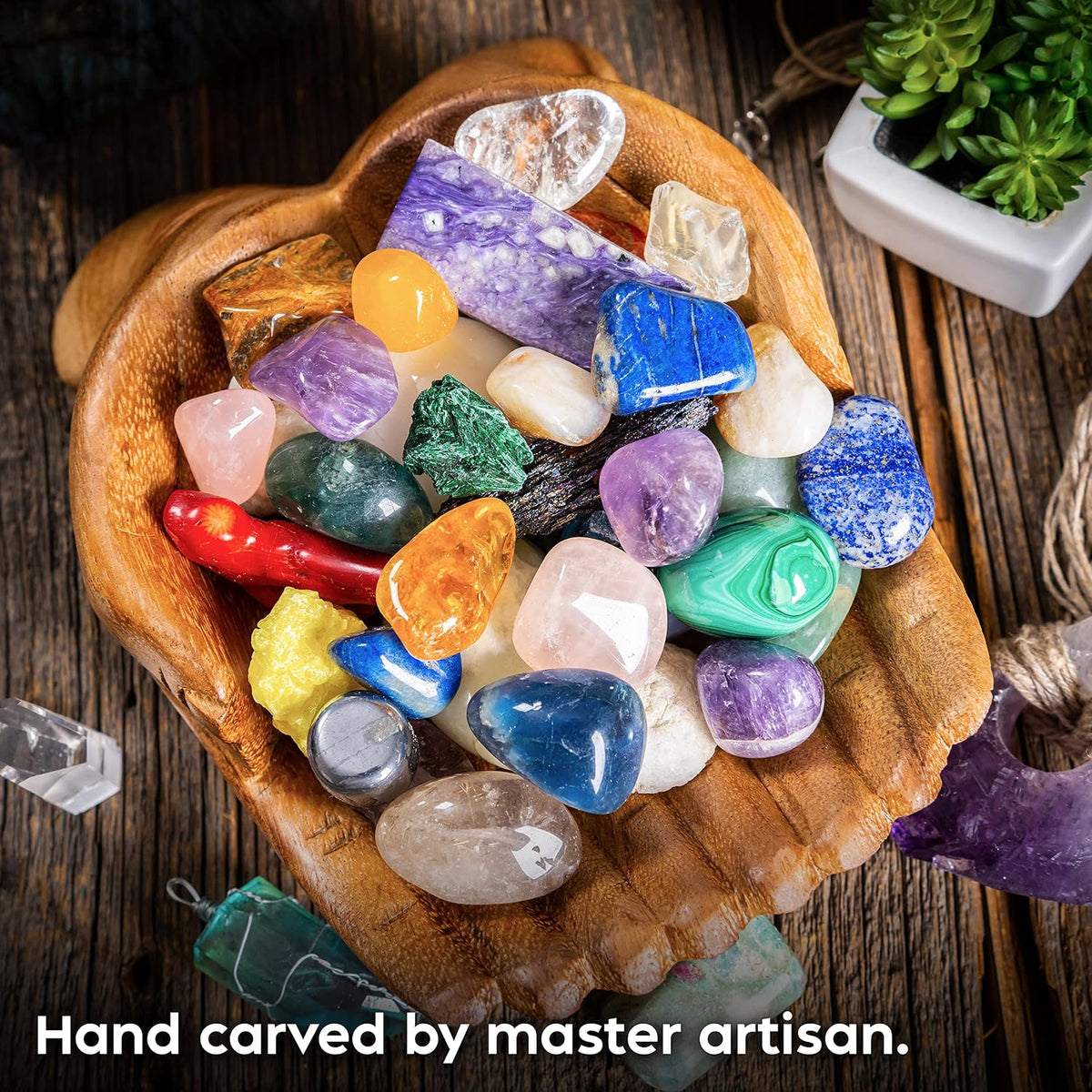 Wooden Hands Bowl, Crystal Display, Rock Display, Natural, Medium